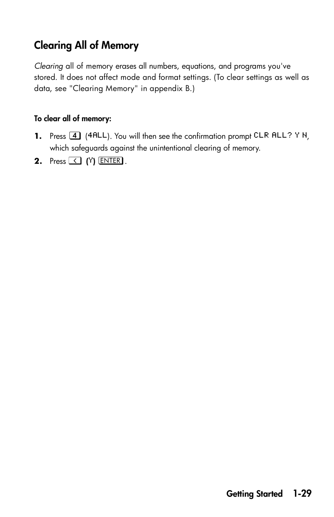 HP 35s Scientific manual Clearing All of Memory 