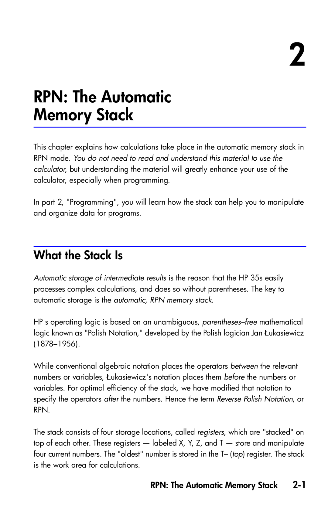 HP 35s Scientific manual RPN The Automatic Memory Stack, What the Stack Is 