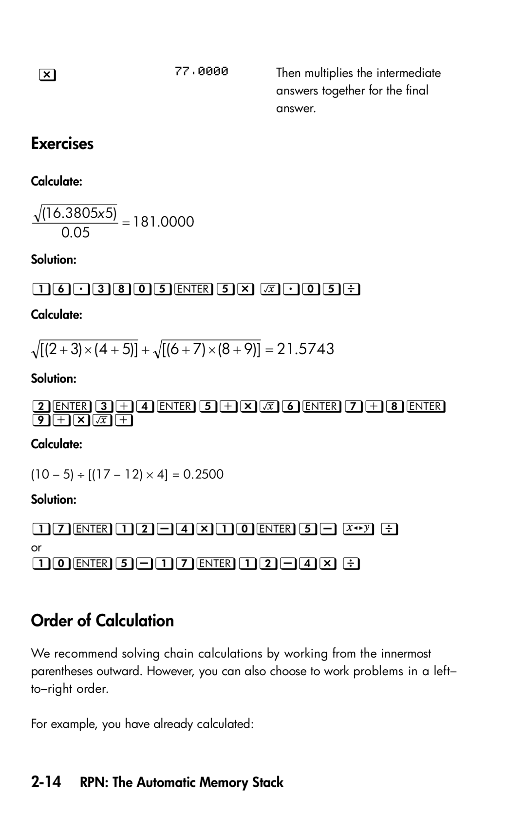 HP 35s Scientific Exercises, Order of Calculation, ,  ,   