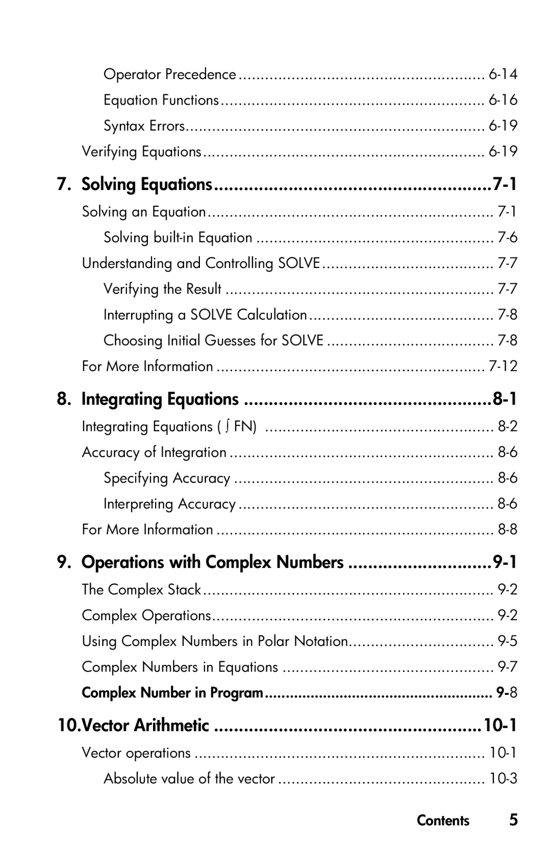 HP 35s Scientific manual Solving Equations, Integrating Equations, Operations with Complex Numbers, Vector Arithmetic 10-1 