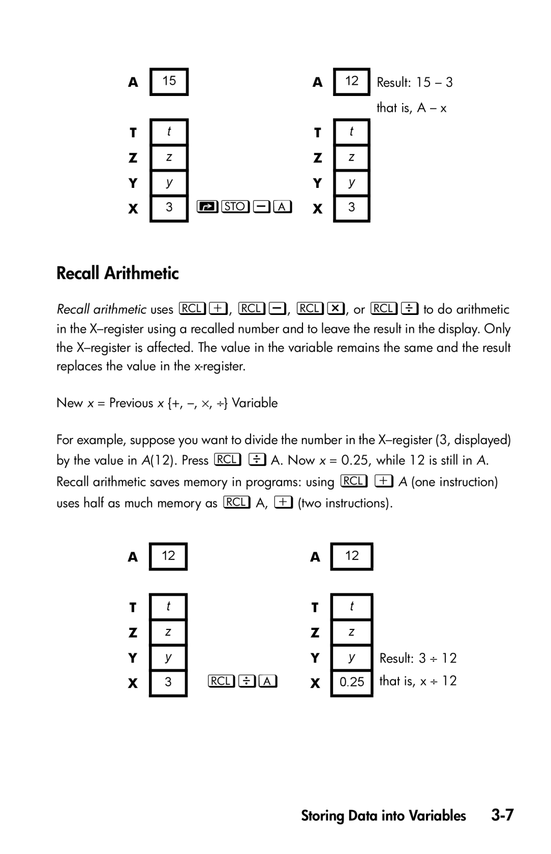 HP 35s Scientific manual Recall Arithmetic 