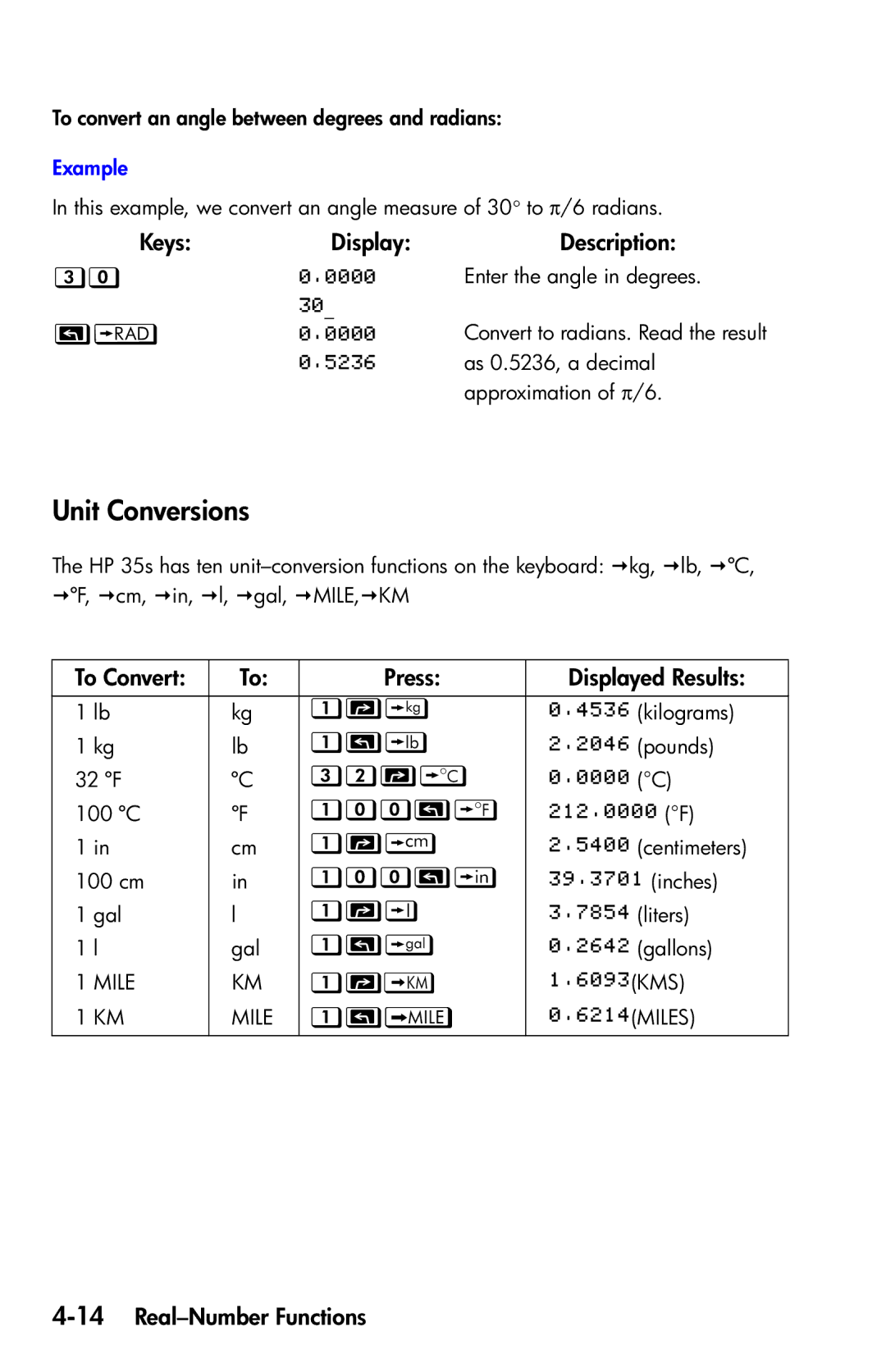 HP 35s Scientific manual Unit Conversions 