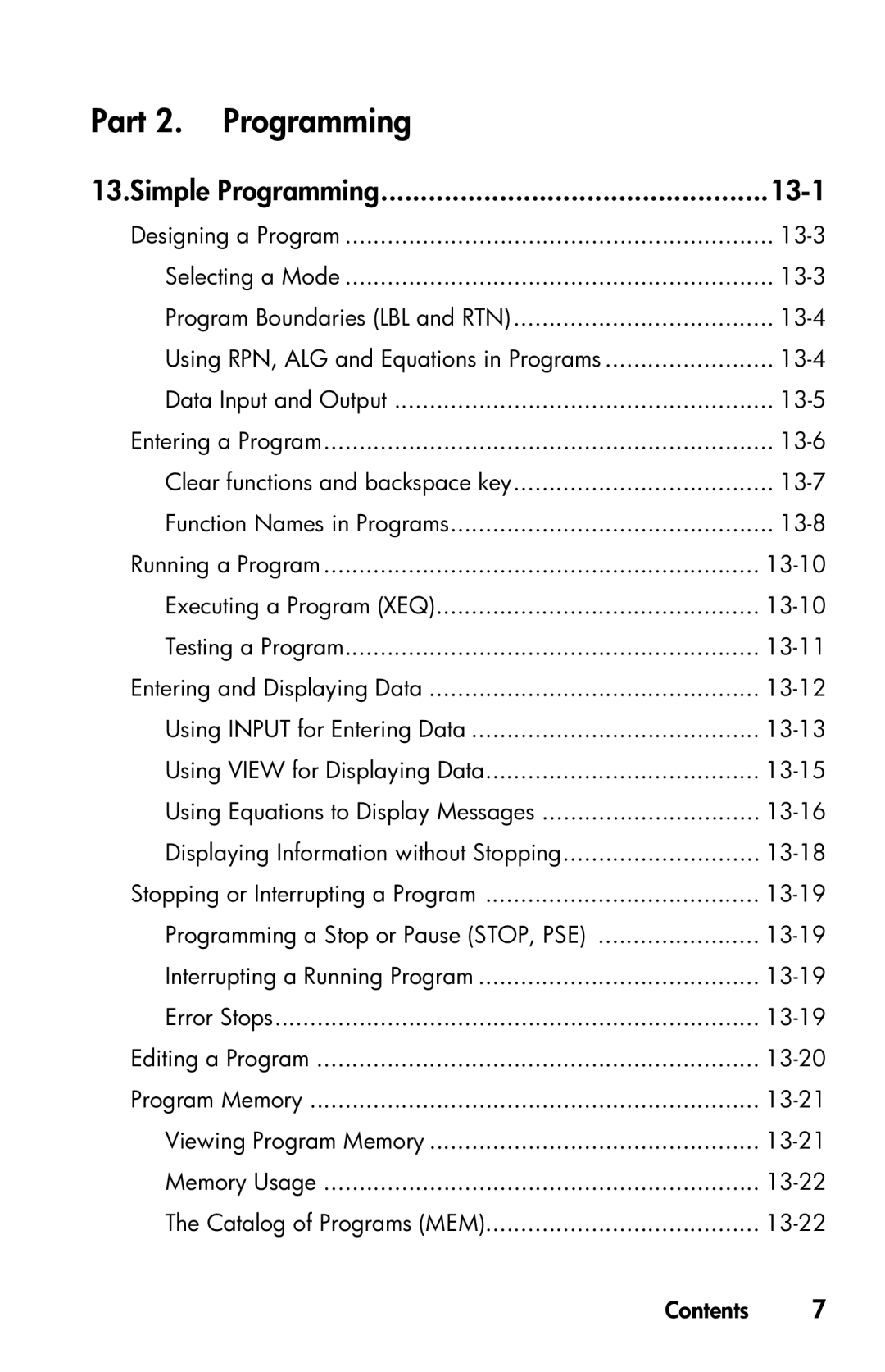 HP 35s Scientific manual Part 2. Programming, Simple Programming 13-1 