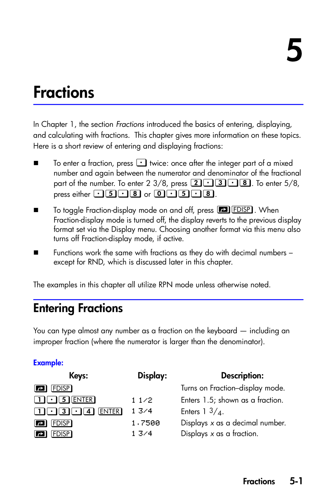 HP 35s Scientific manual Entering Fractions,   