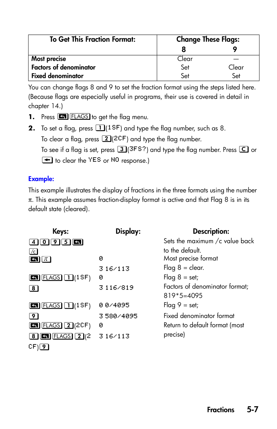 HP 35s Scientific manual   j, To Get This Fraction Format Change These Flags 