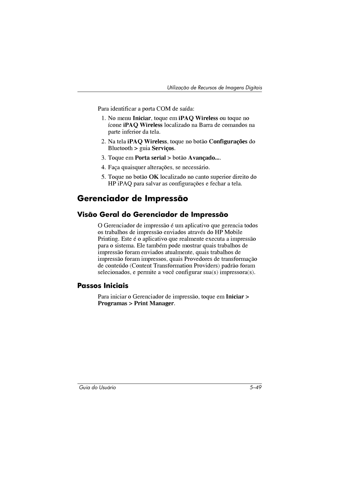 HP 364351-202 manual Visão Geral do Gerenciador de Impressão, Passos Iniciais 