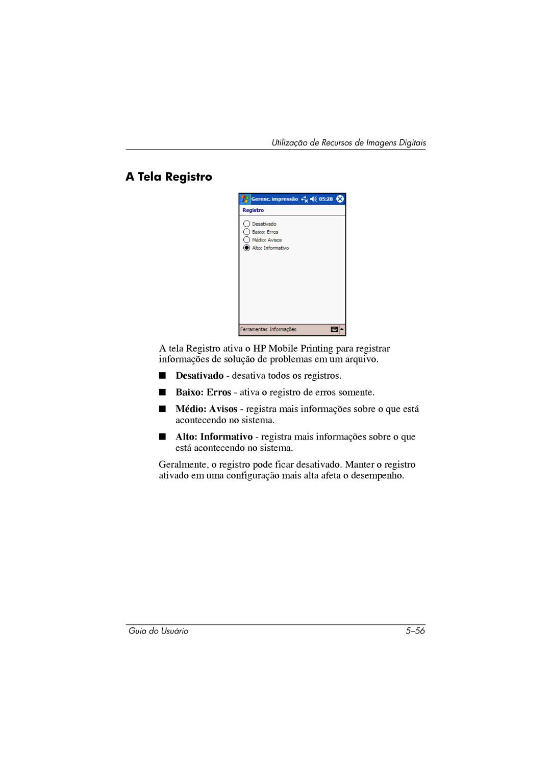 HP 364351-202 manual Tela Registro 