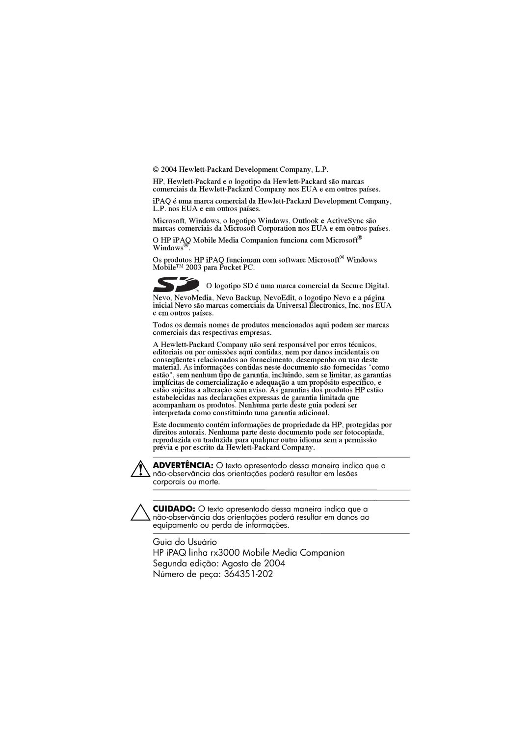 HP 364351-202 manual 