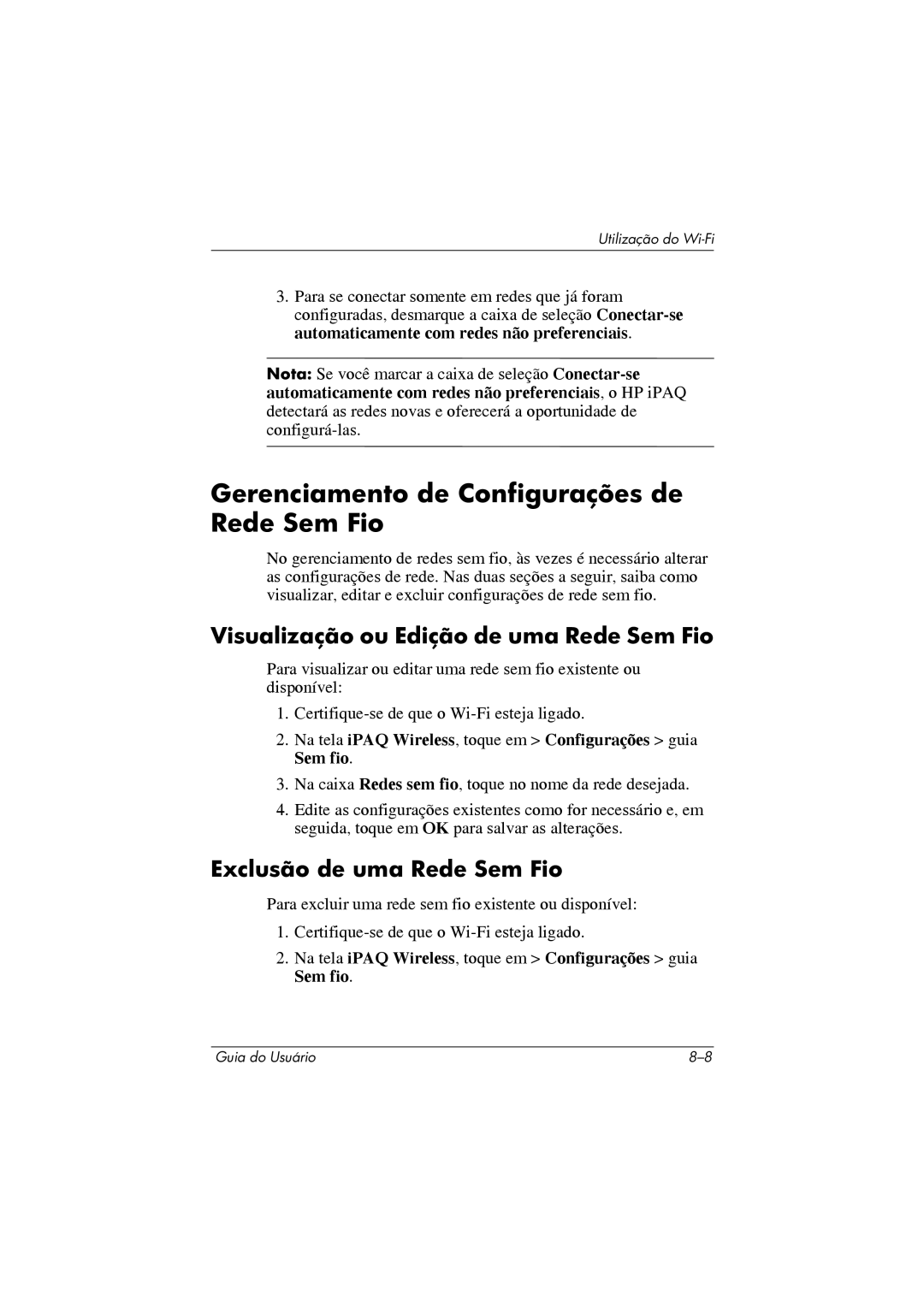 HP 364351-202 manual Gerenciamento de Configurações de Rede Sem Fio, Visualização ou Edição de uma Rede Sem Fio 