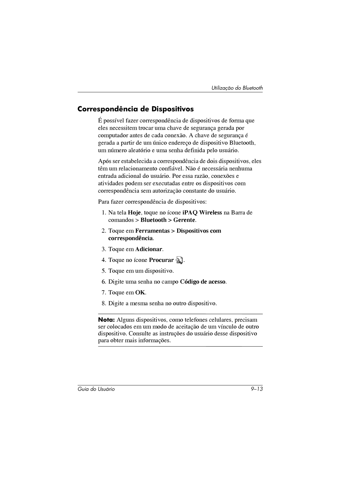 HP 364351-202 manual Correspondência de Dispositivos, Toque em Ferramentas Dispositivos com correspondência 