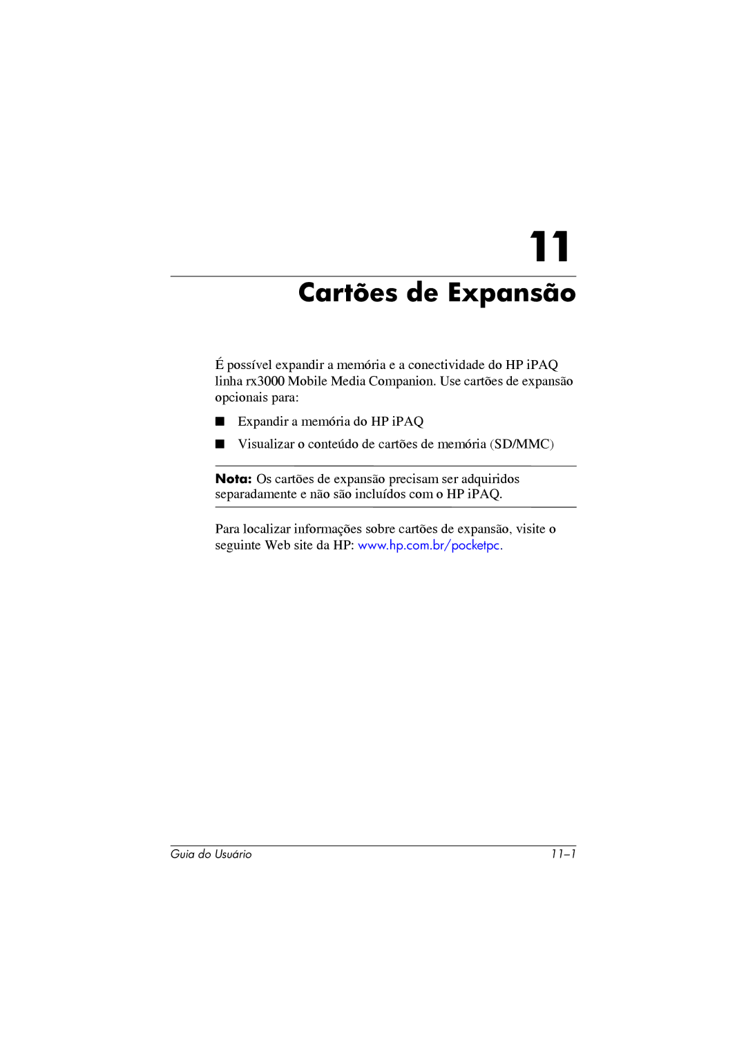 HP 364351-202 manual Cartões de Expansão 