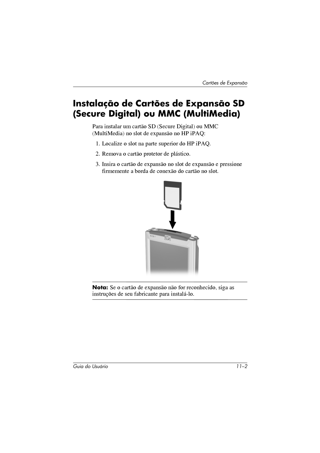 HP 364351-202 manual Cartões de Expansão 