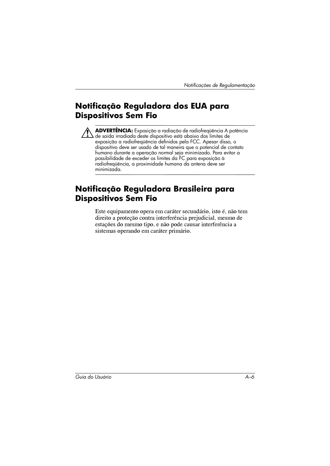 HP 364351-202 manual Notificação Reguladora dos EUA para Dispositivos Sem Fio 