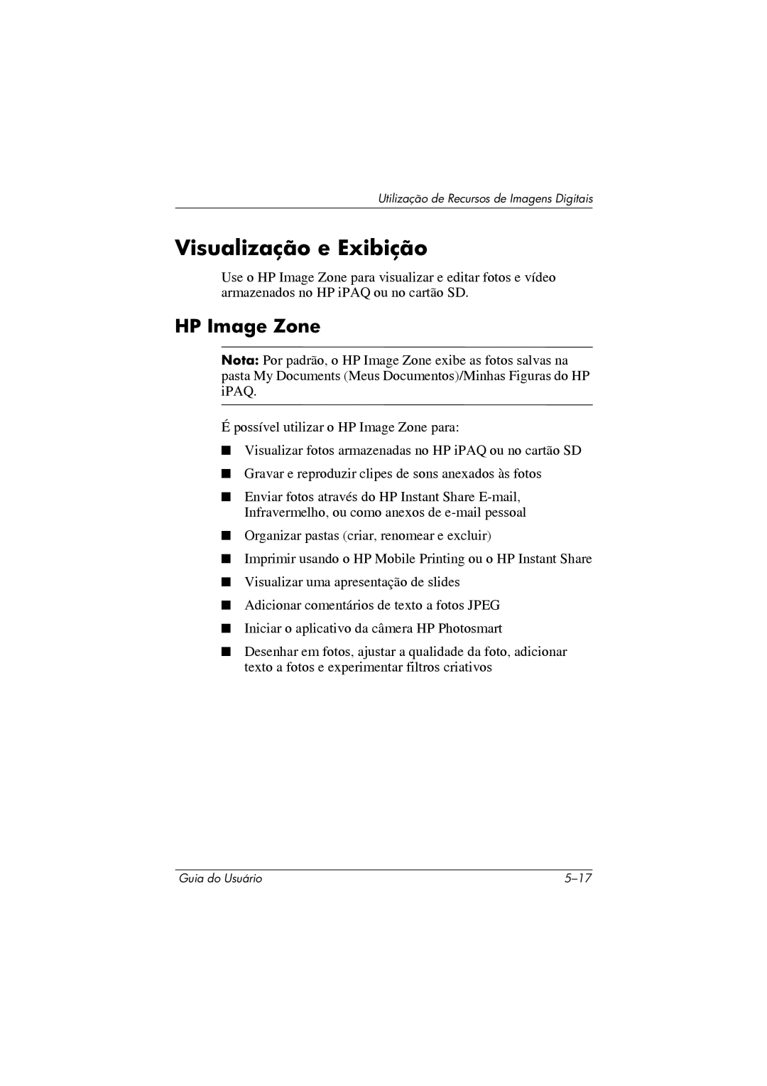 HP 364351-202 manual Visualização e Exibição, HP Image Zone 