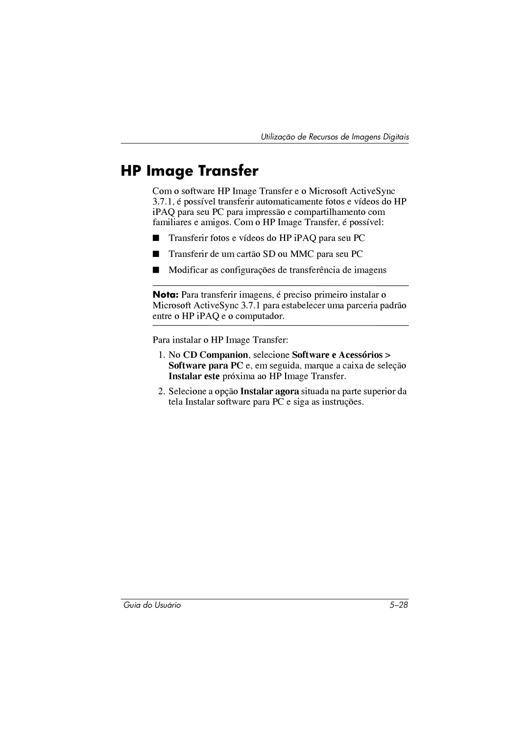 HP 364351-202 manual HP Image Transfer 