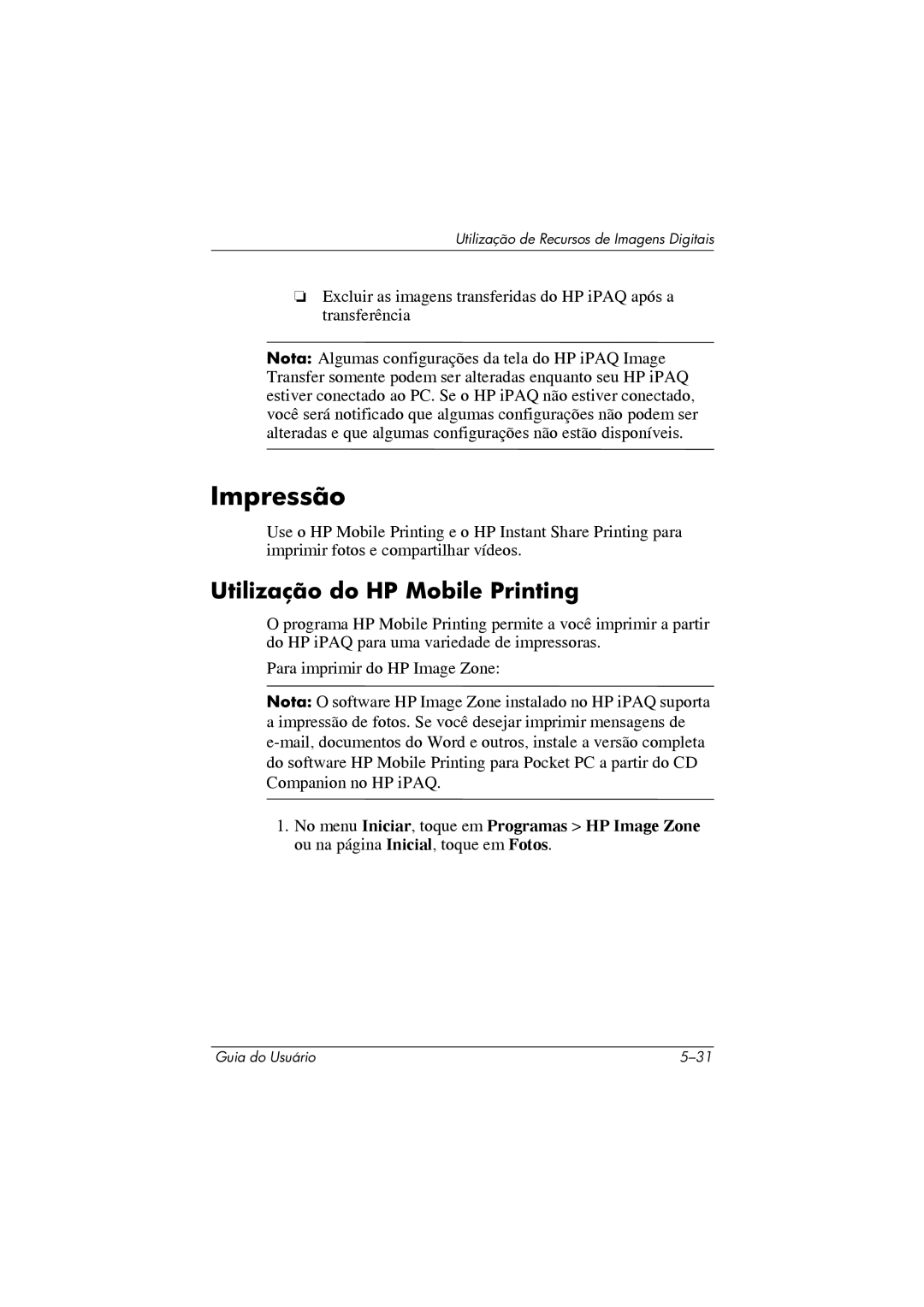 HP 364351-202 manual Impressão, Utilização do HP Mobile Printing 