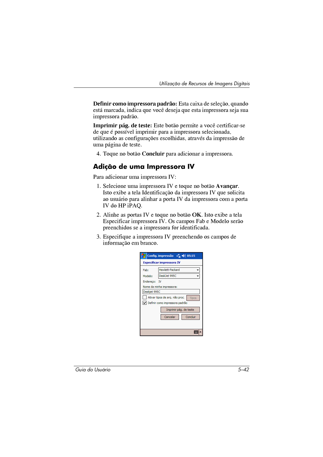 HP 364351-202 manual Adição de uma Impressora 