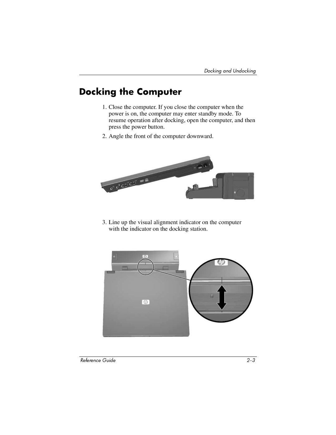 HP 367055-002 manual Docking the Computer 