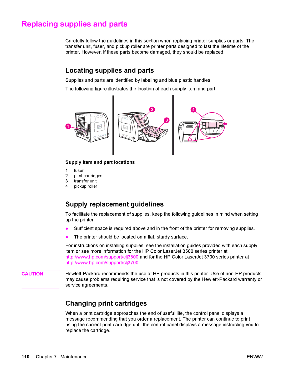 HP 3700, 3500 manual Replacing supplies and parts, Locating supplies and parts, Supply replacement guidelines 