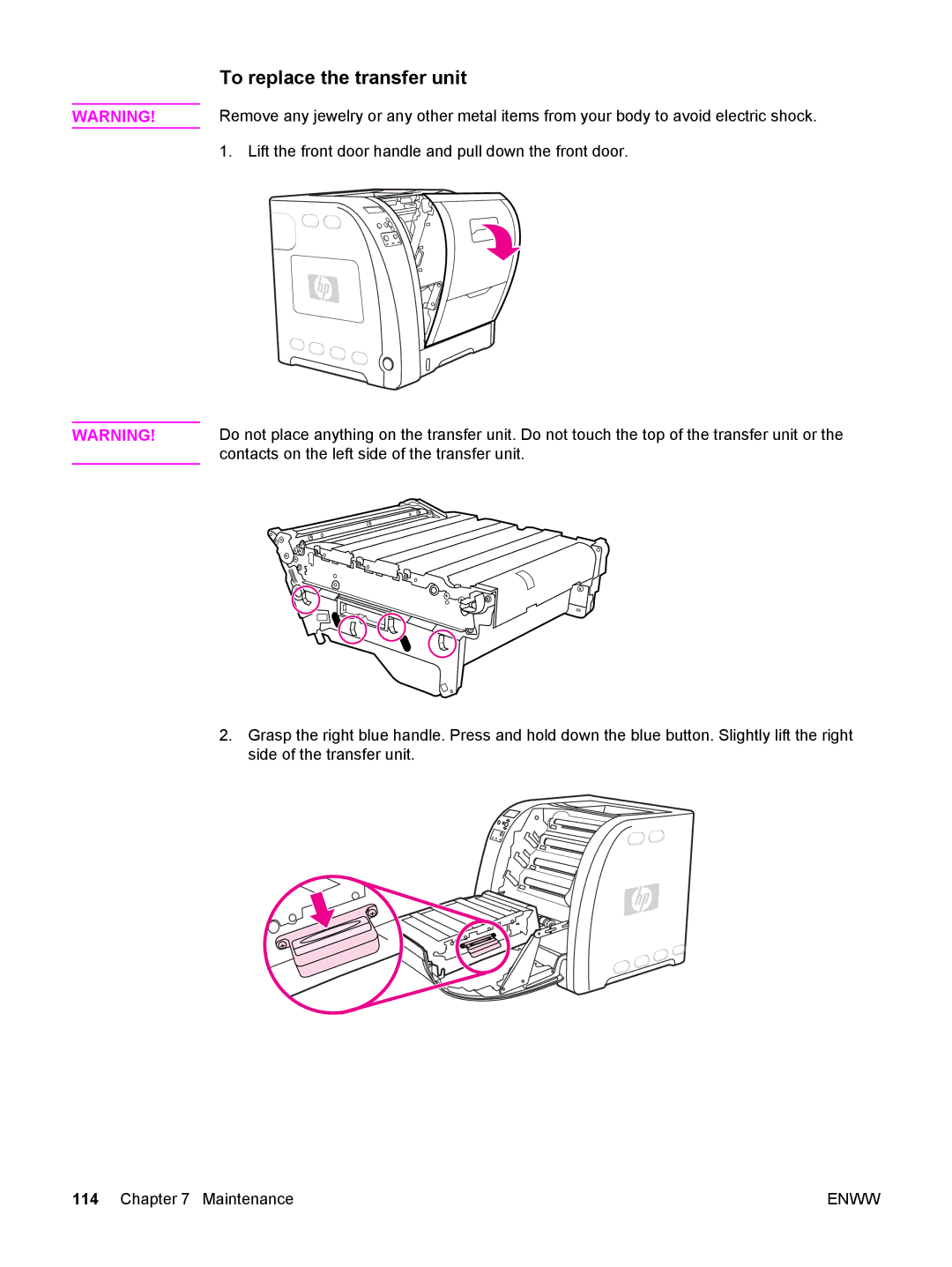 HP 3700, 3500 manual To replace the transfer unit 