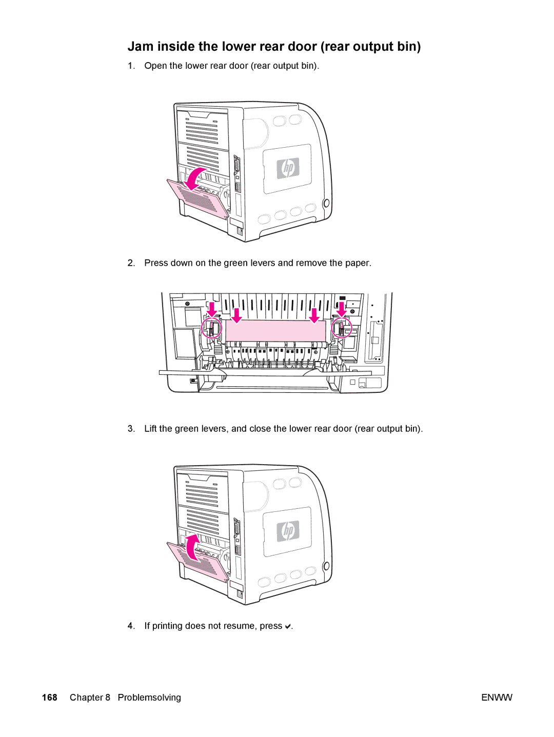 HP 3700, 3500 manual Jam inside the lower rear door rear output bin 