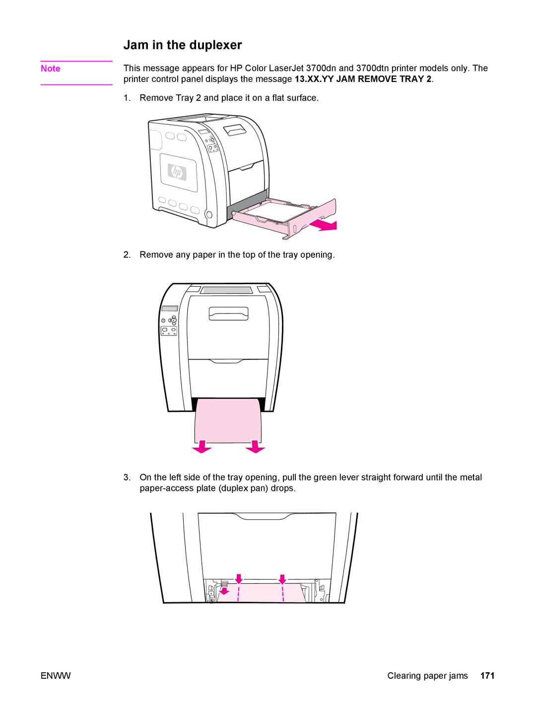 HP 3500, 3700 manual Jam in the duplexer 