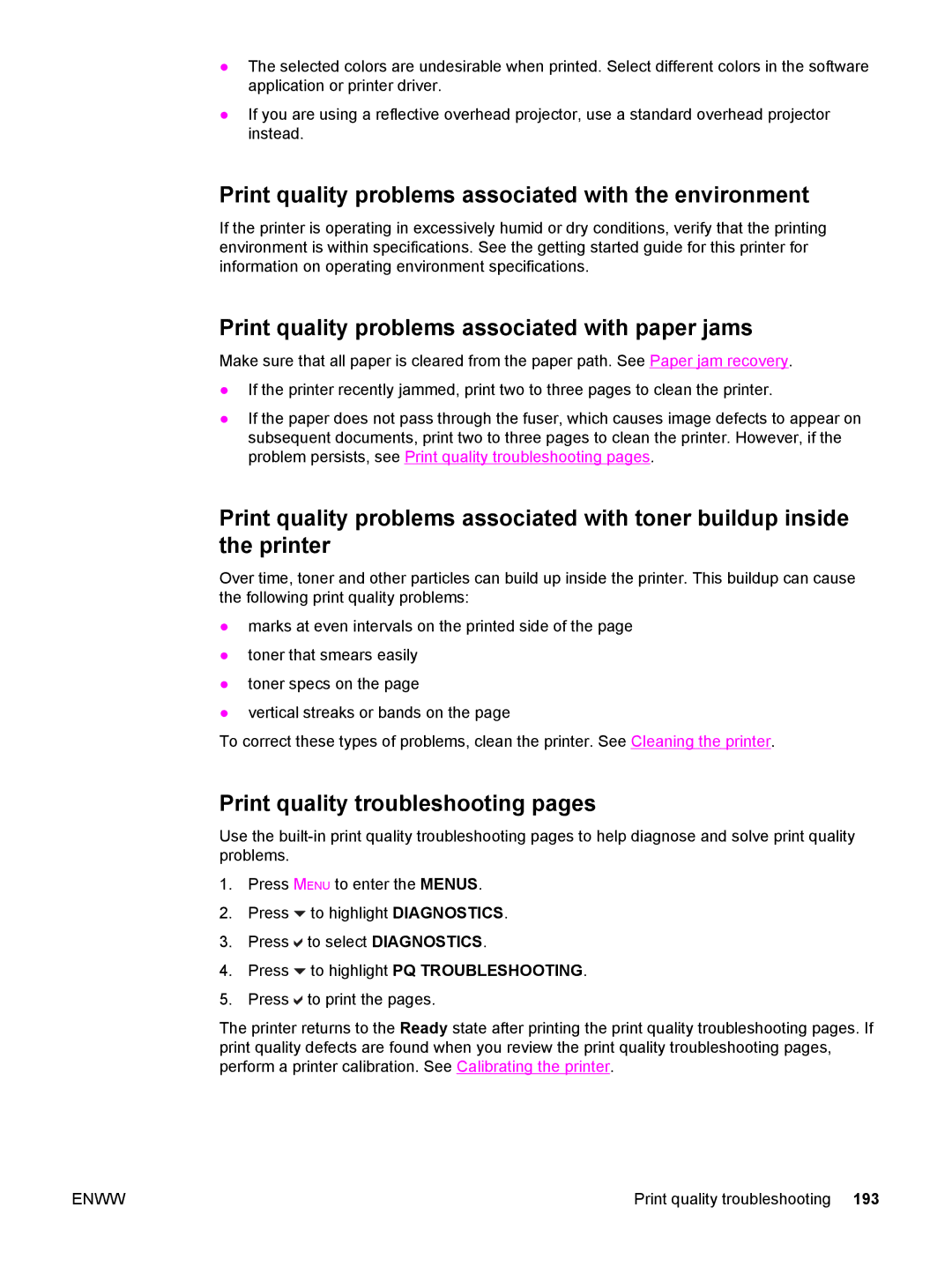 HP 3500, 3700 Print quality problems associated with the environment, Print quality problems associated with paper jams 