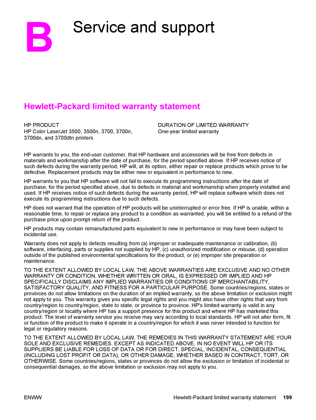 HP 3500, 3700 manual Service and support, Hewlett-Packard limited warranty statement 