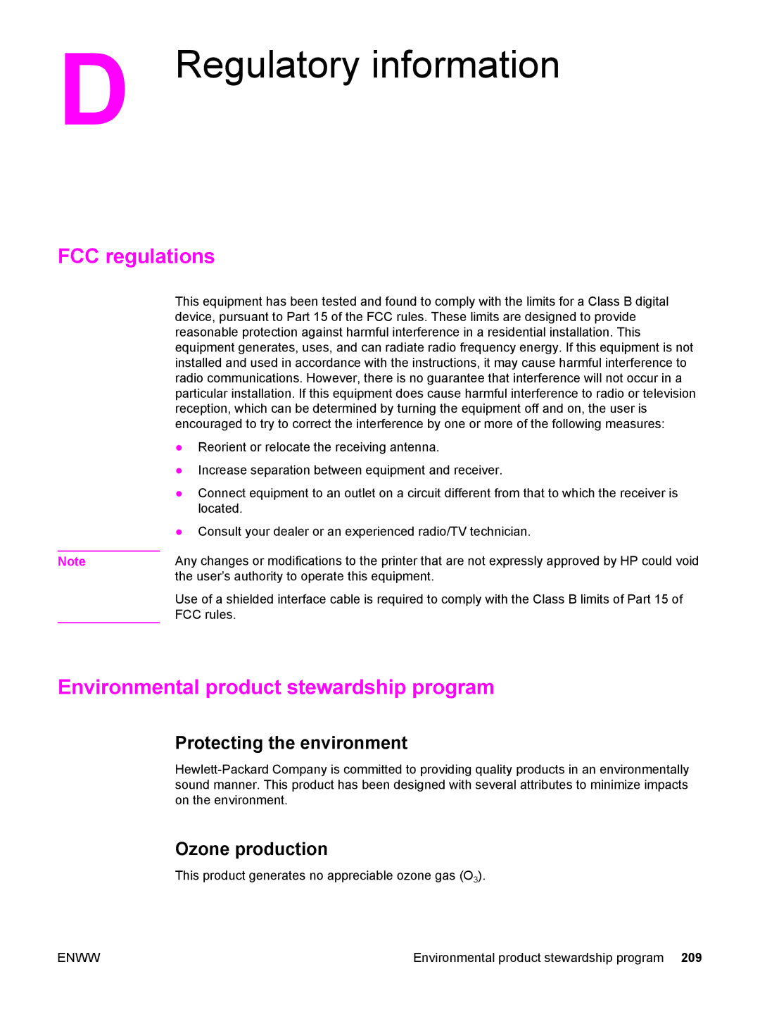 HP 3500 Regulatory information, FCC regulations, Environmental product stewardship program, Protecting the environment 