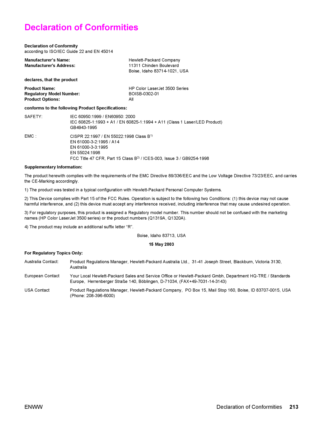 HP 3500, 3700 manual Declaration of Conformities, Safety 