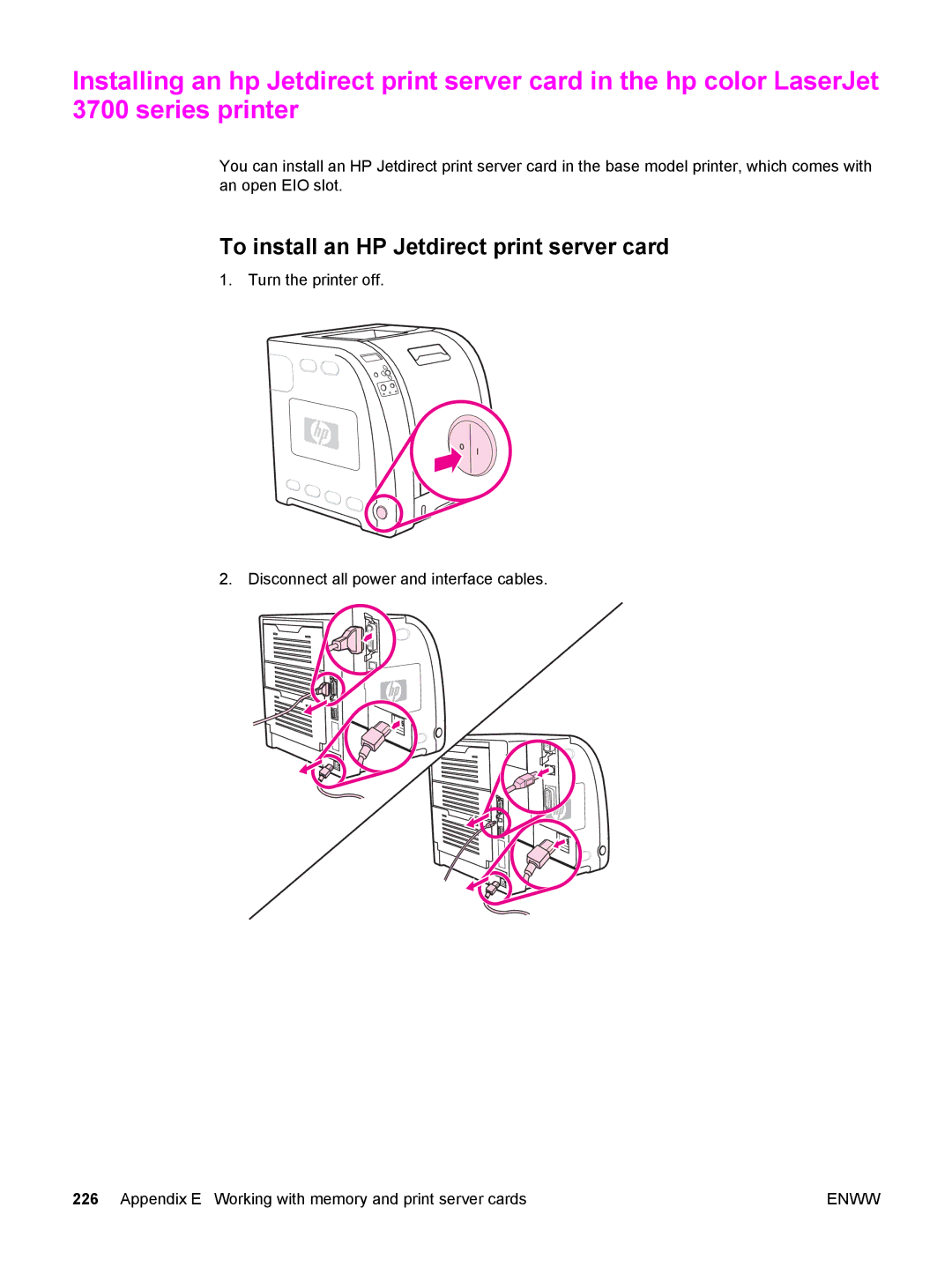 HP 3700, 3500 manual To install an HP Jetdirect print server card 