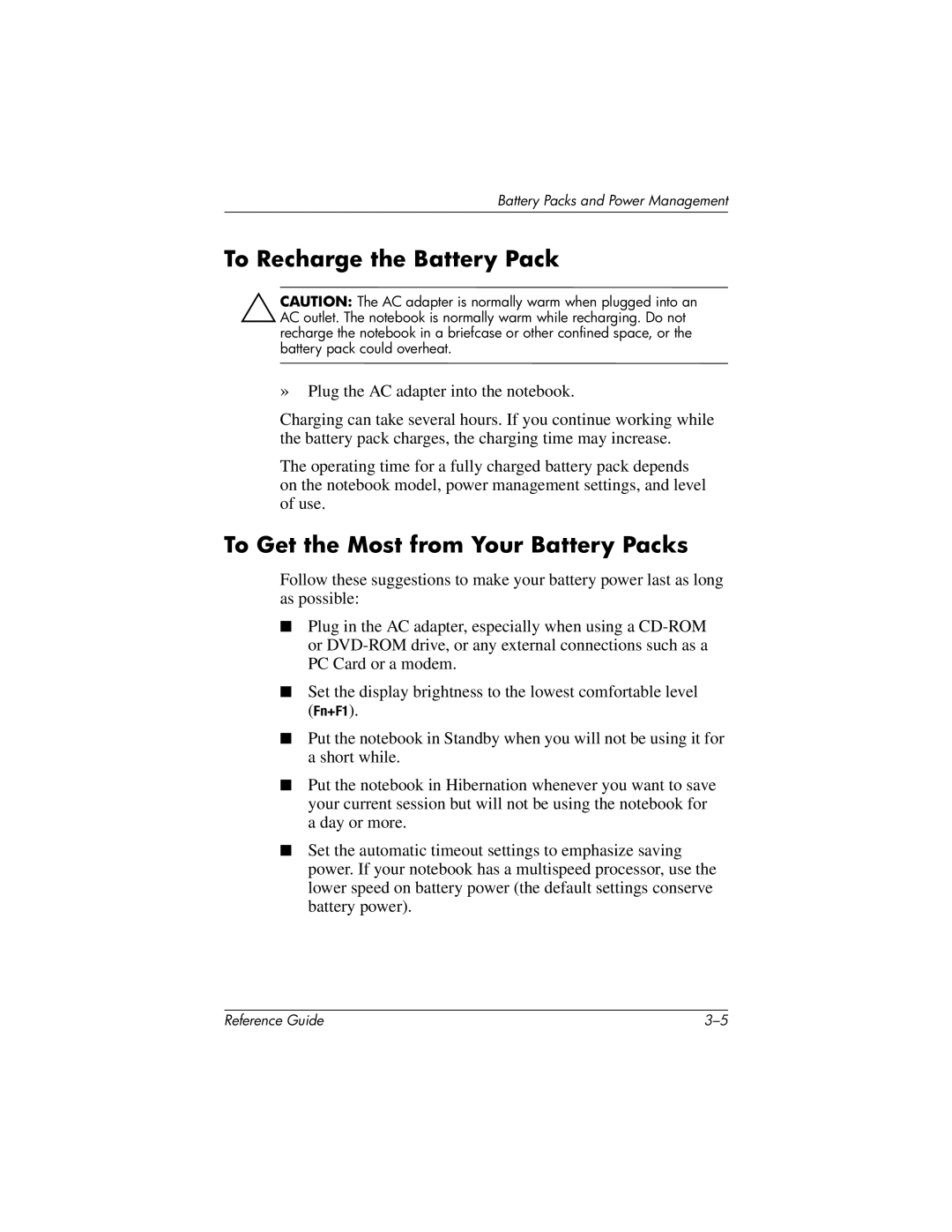 HP 370697-002 manual To Recharge the Battery Pack, To Get the Most from Your Battery Packs 