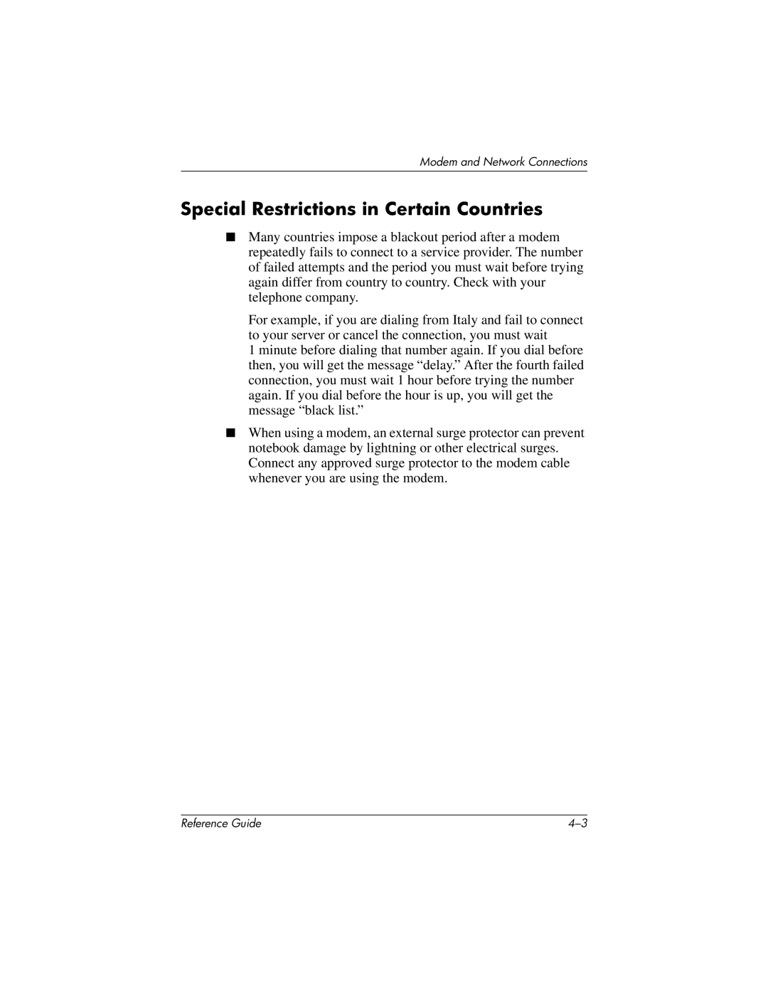 HP 370697-002 manual Special Restrictions in Certain Countries 