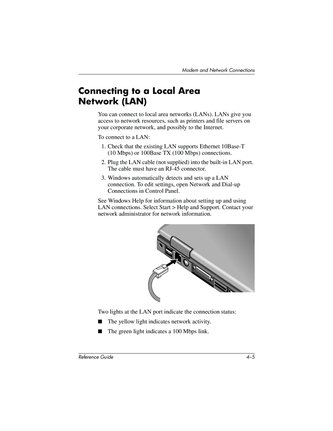 HP 370697-002 manual Connecting to a Local Area Network LAN 