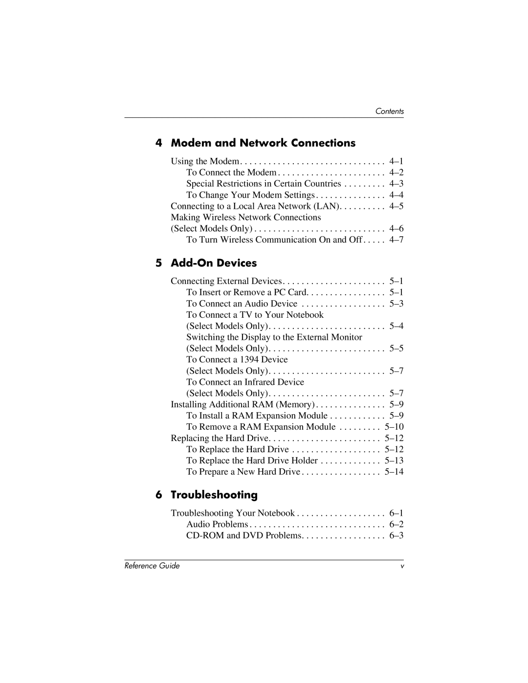 HP 370697-002 manual Modem and Network Connections, Add-On Devices, Troubleshooting 