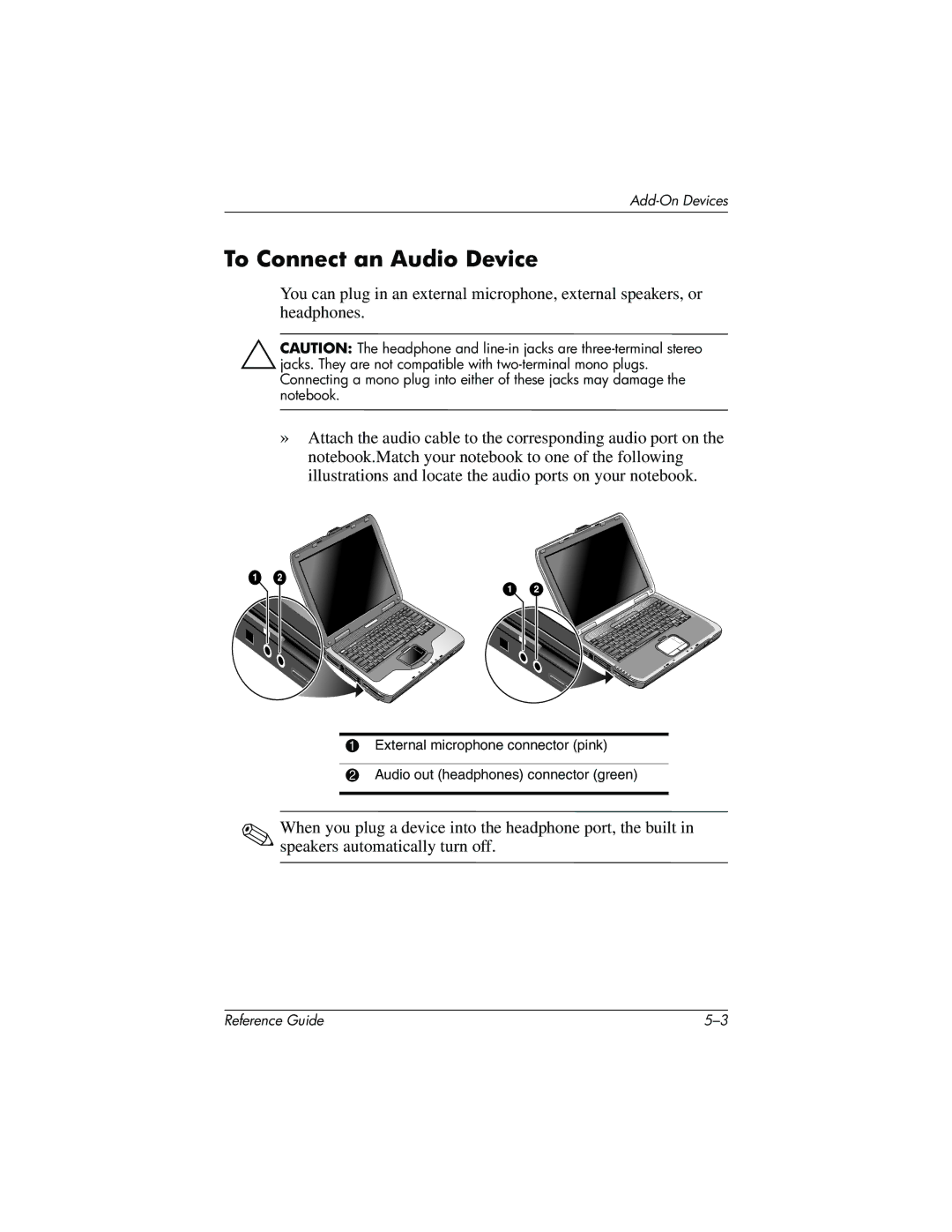 HP 370697-002 manual To Connect an Audio Device 