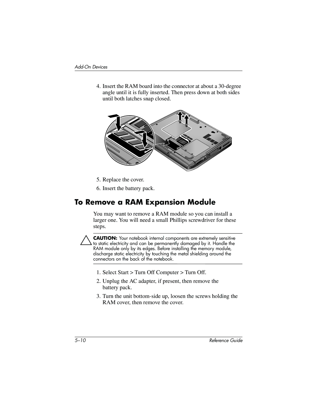 HP 370697-002 manual To Remove a RAM Expansion Module 