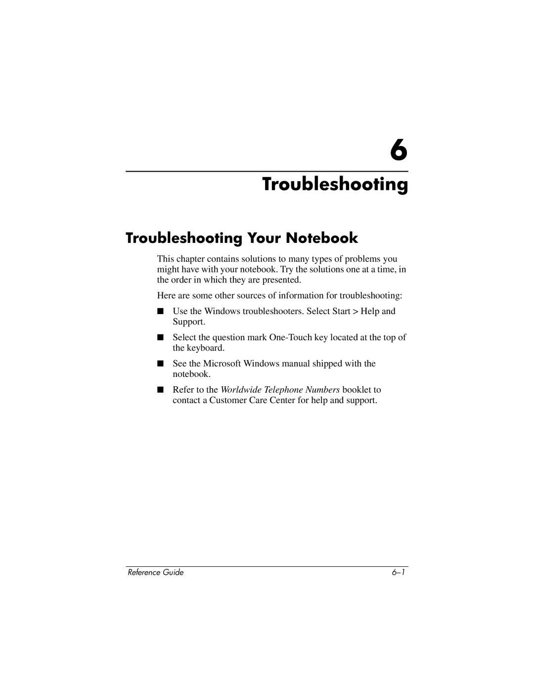 HP 370697-002 manual Troubleshooting Your Notebook 