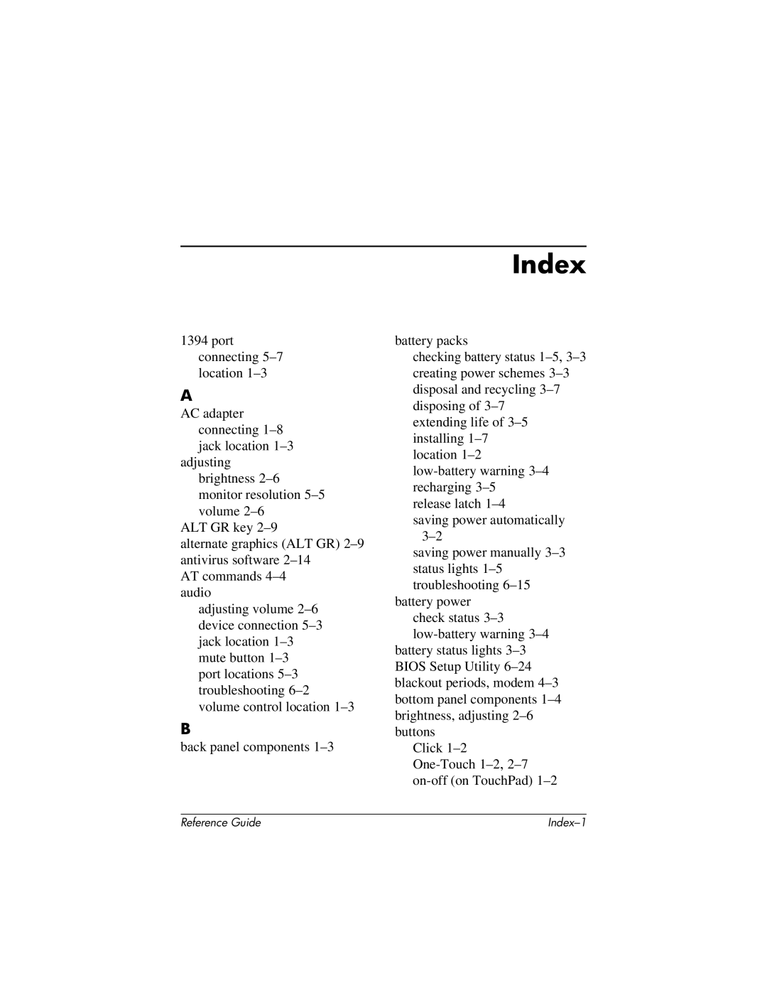 HP 370697-002 manual Index 