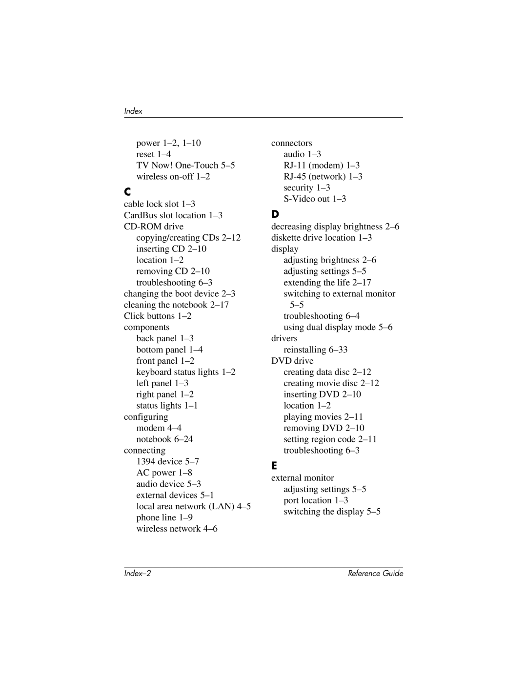 HP 370697-002 manual Index 