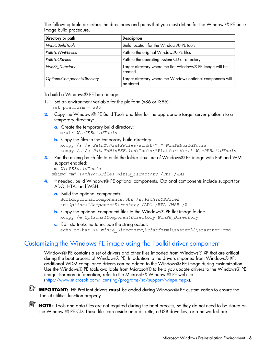 HP 370971-004 manual Xcopy /s /e PathToWinPEFiles\WinPE\*.* WinPEBuildTools 