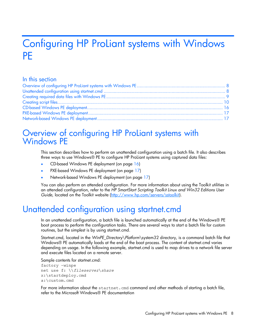 HP 370971-004 Configuring HP ProLiant systems with Windows, Overview of configuring HP ProLiant systems with Windows PE 