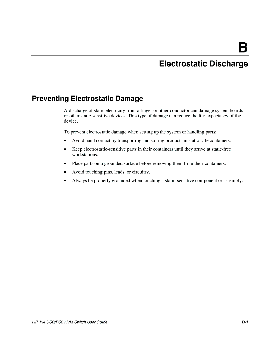 HP 372284-001 manual Electrostatic Discharge, Preventing Electrostatic Damage 