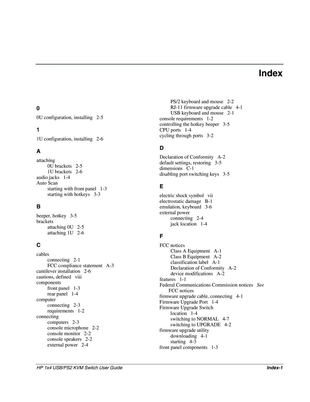 HP 372284-001 manual Index 