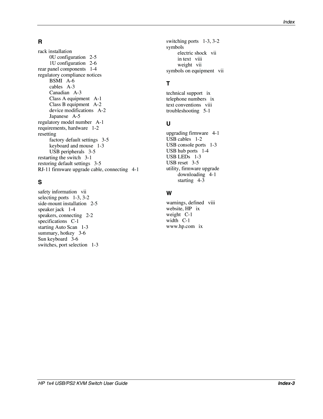 HP 372284-001 manual Index-3 