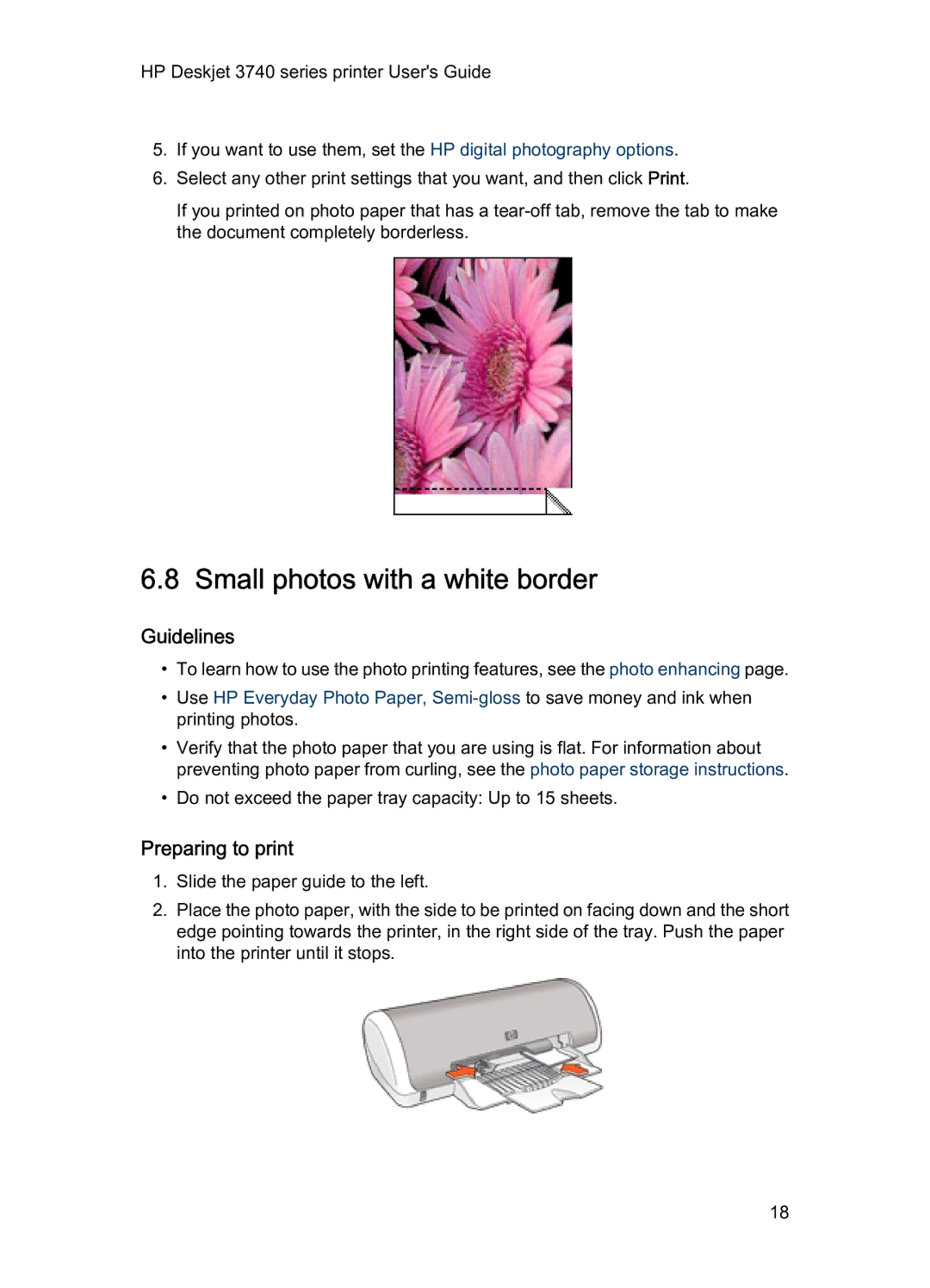 HP 3740 manual Small photos with a white border 