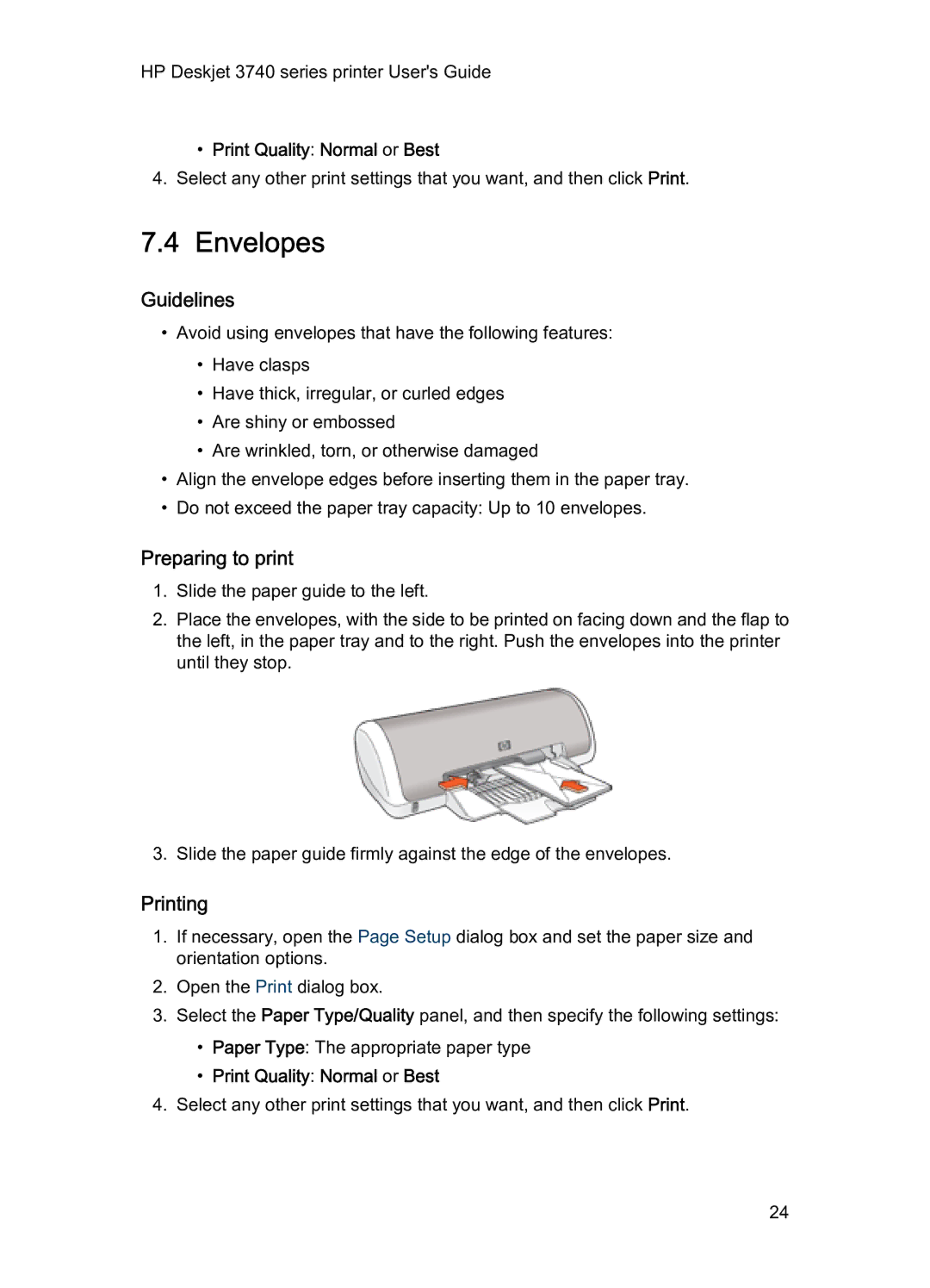 HP 3740 manual Envelopes 