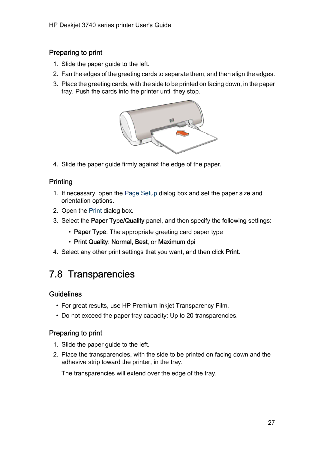 HP 3740 manual Transparencies 