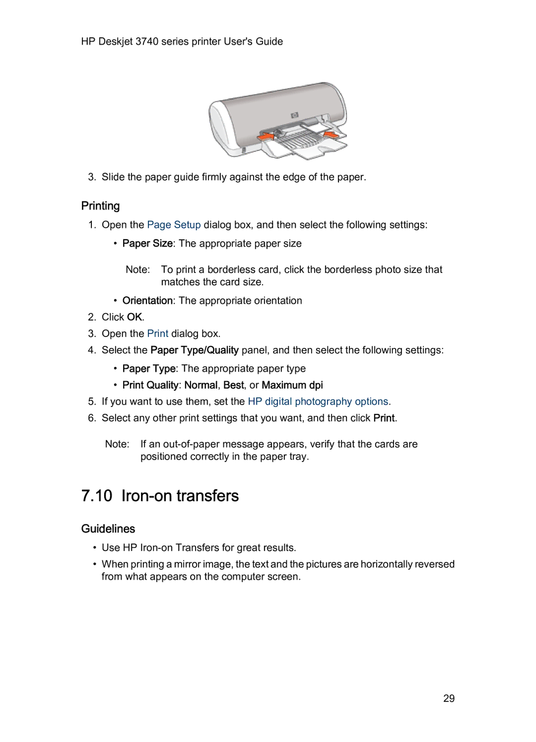 HP 3740 manual Iron-on transfers 