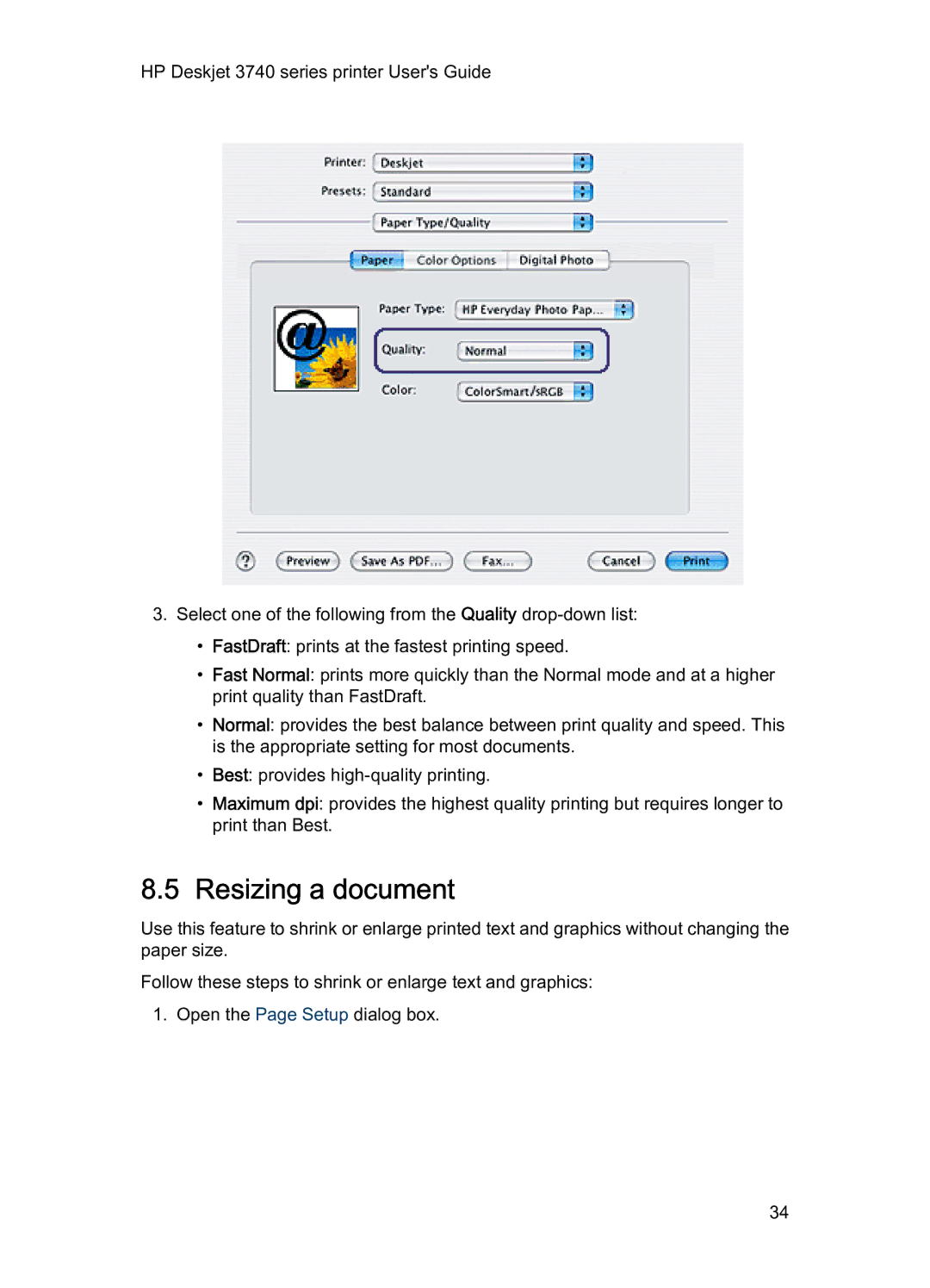 HP 3740 manual Resizing a document 